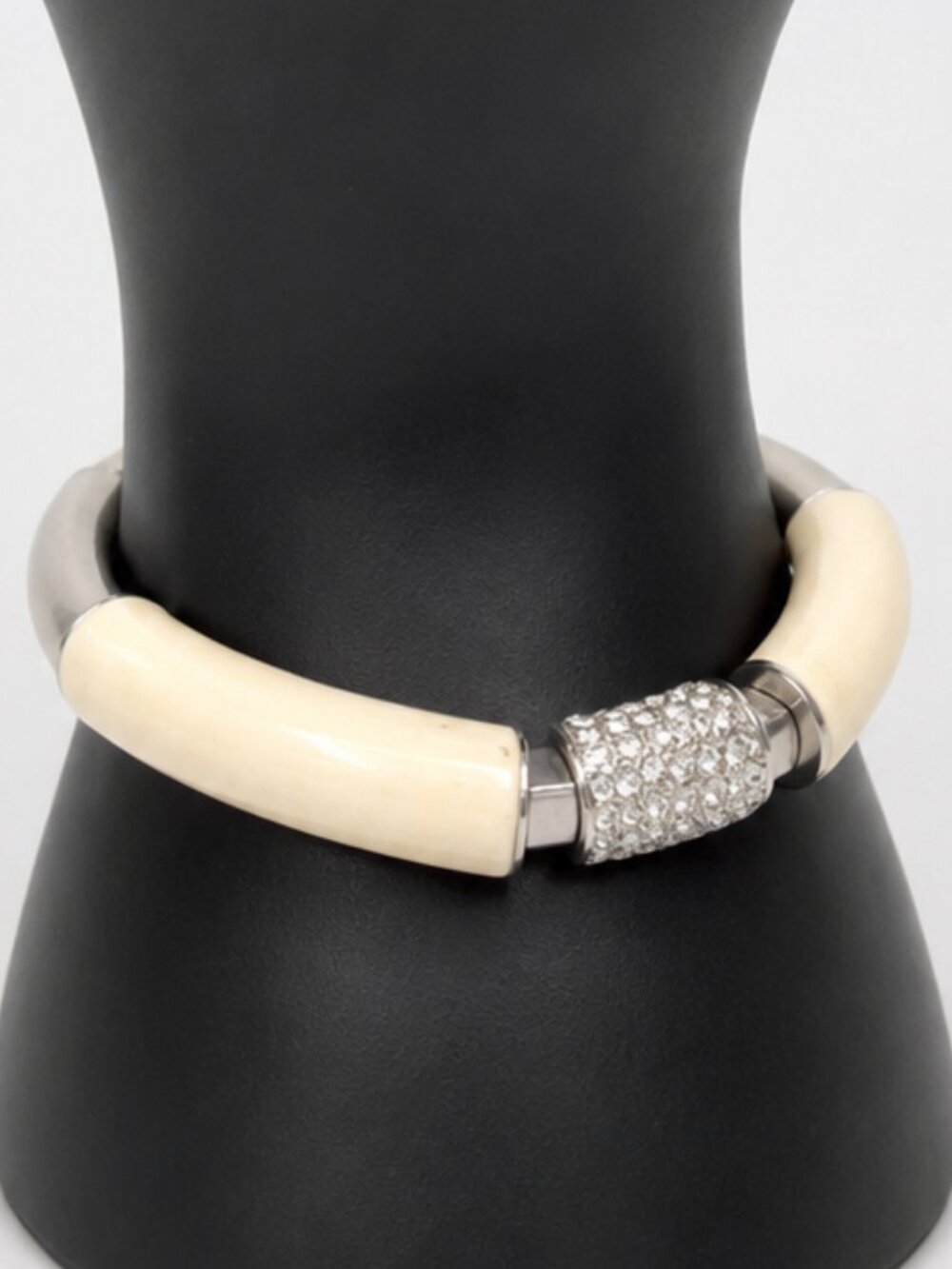 Lia Sophia Cream Enamel Statement Bracelet Rhinestone Accent